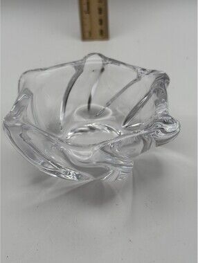 Daum France Signed Crystal Art Glass Trinket Dish Bowl Clear Frosted Small